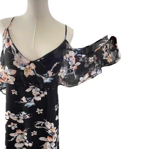 Floral Chiffon Maxi Dress Sheer Fairy Feminine Cami Off the Shoulder Size XL - Picture 3 of 7